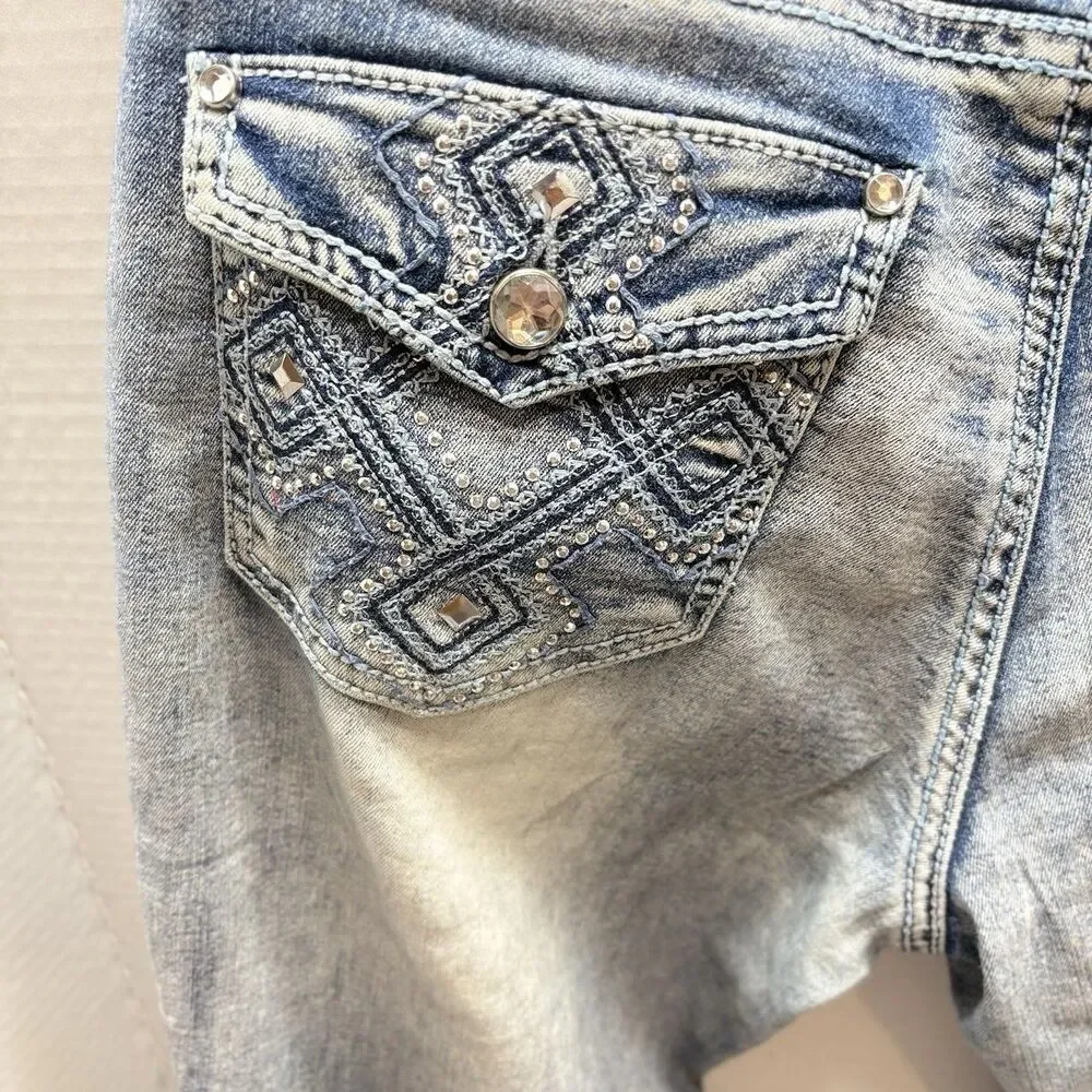 VINTAGE L.E.I Jeans Women’s 5 Ashley Low Rise Boot Flared Faded Y2K 30x32 Bling